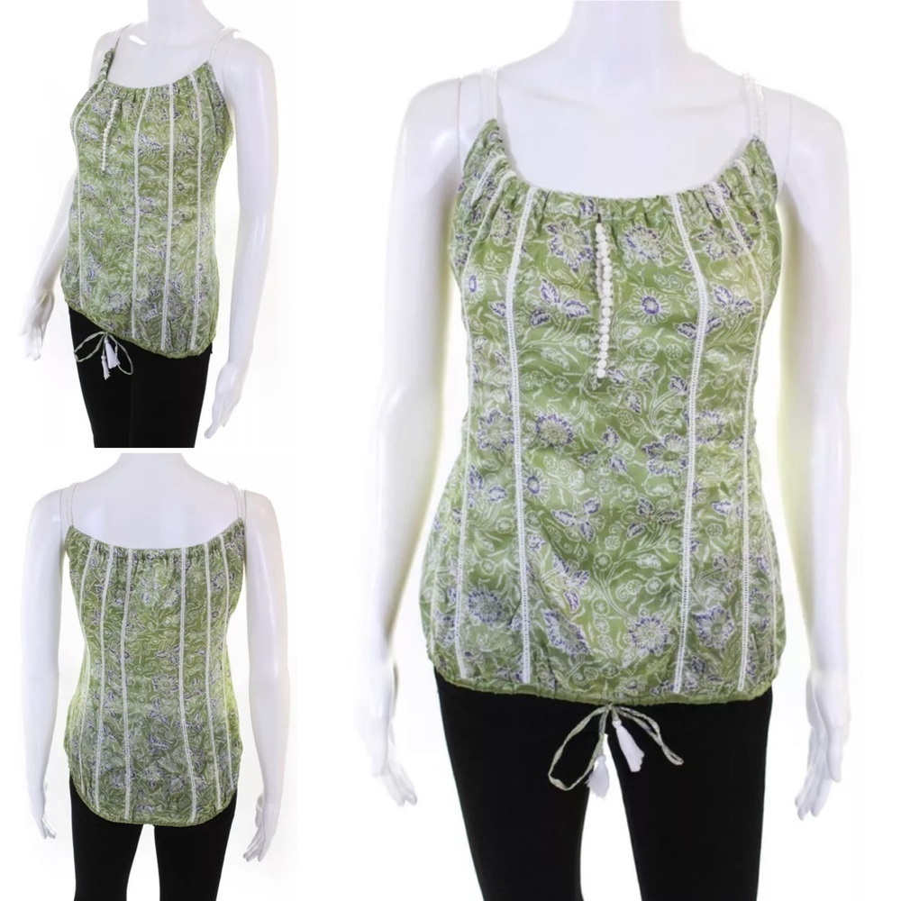 Poupette St Barth 100% Silk Floral Green Top 1 S
